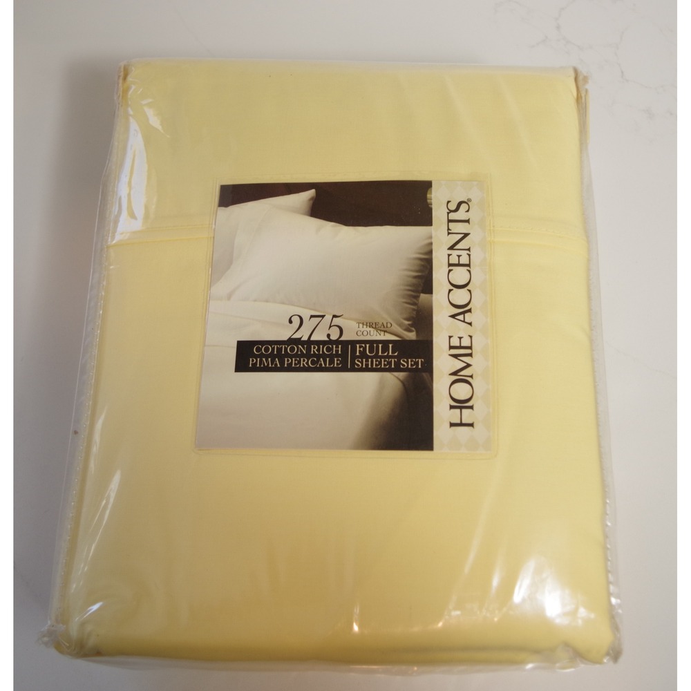 Home Accents Full Sheet Set 275 TC Pima Percale Cotton Rich Remy Yellow New
